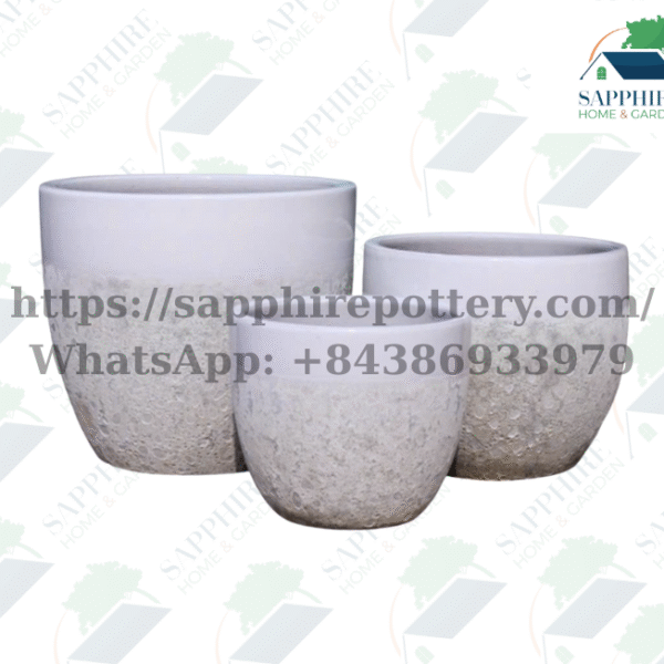 SAP10751016 Set of 3 White Textured Planters