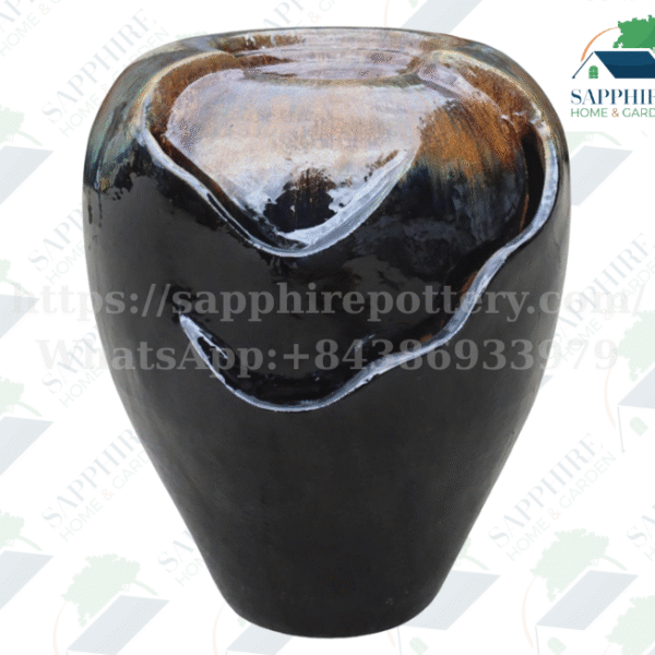 SAP685935 Glazed Ceramic Fountain – Shiny Black Finish