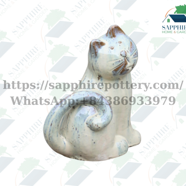 SAP26851421 Speckled White Ceramic Cat Figurine – Charming Handcrafted Décor