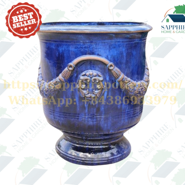 SAP1412039 Royal Blue Glazed Decorative Pedestal Planter