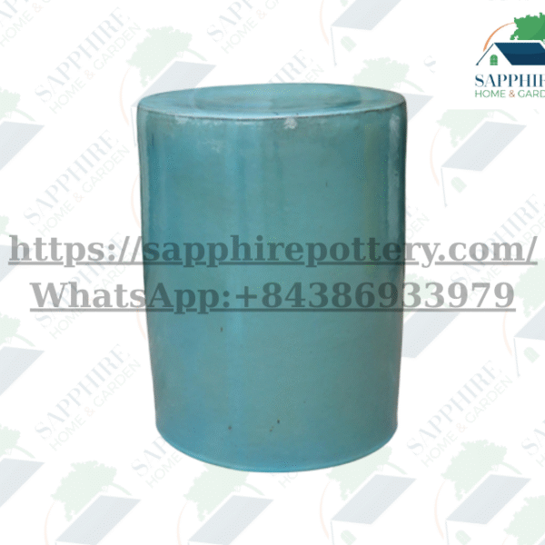 SAP26851412 Glossy Light Blue Ceramic Cylinder Garden Stool