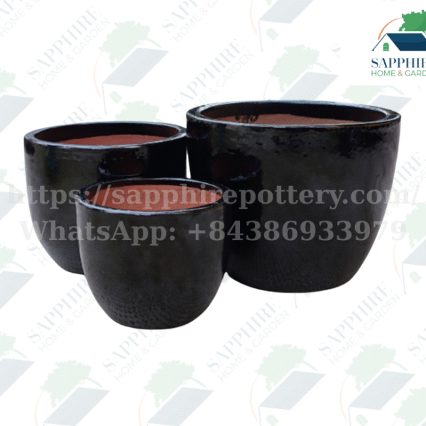 SAP107555 Set of 3 Shiny Black Planters