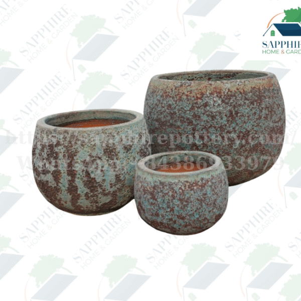 SAP721460 Set of 3 Green Atlantis Ceramic Planters