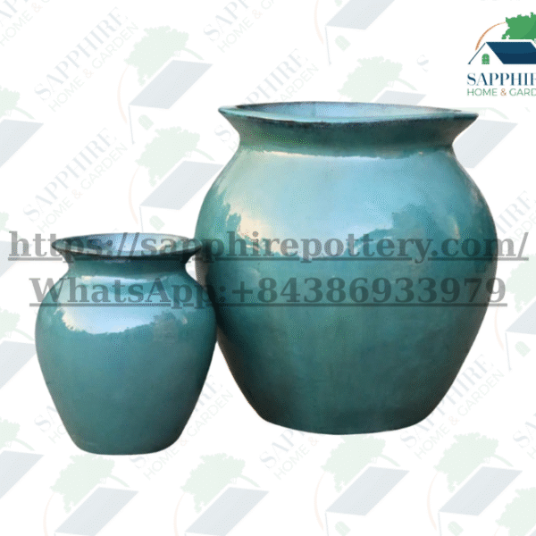 SAP1711548 Set of 2 Falling Green Glazed Ceramic Pots – Elegant Curved Design