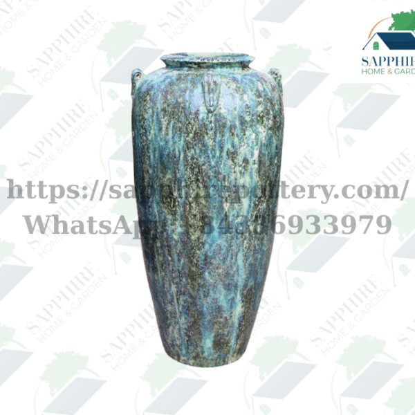 SAP6824934 Tall Glazed Ceramic Vase – Oceanic Blue Atlantis Finish for Indoor & Outdoor Decor