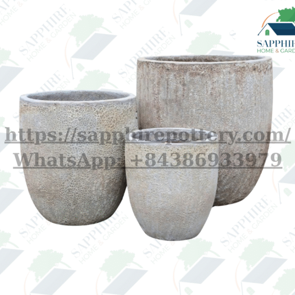 SAP2235227 Tall Tapered Ceramic Planter Set – White Atlantis (Set of 3)