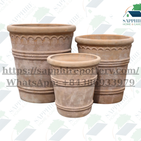 SAP3011975 Antique Terracotta Decorative Rim Planter Set of 3