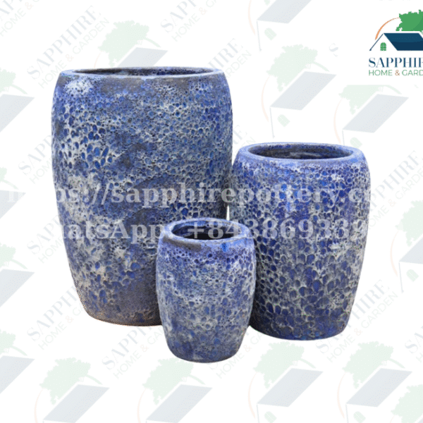 SAP189196 Set of 3 Ceramic Planters – Blue Atlantis