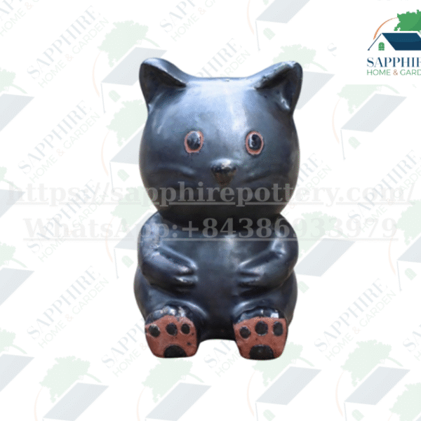 SAP290851611 Handcrafted Black Ceramic Cat Figurine – Cute Sitting Kitty Decor