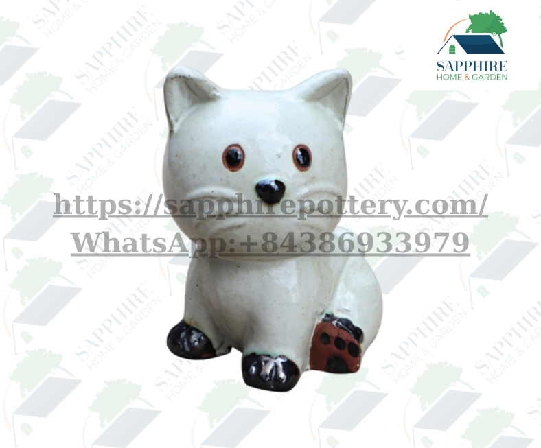 SAP290851613 Handmade White Ceramic Cat Figurine – Cute Sitting Kitty Home Decor
