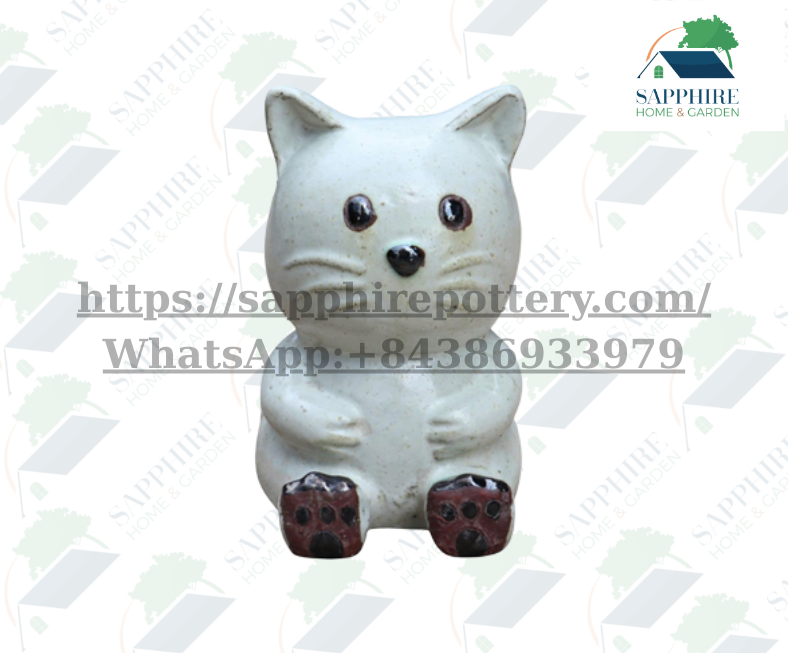 SAP290851614 Handcrafted White Ceramic Cat Figurine – Sitting Kitty with Paw Detail