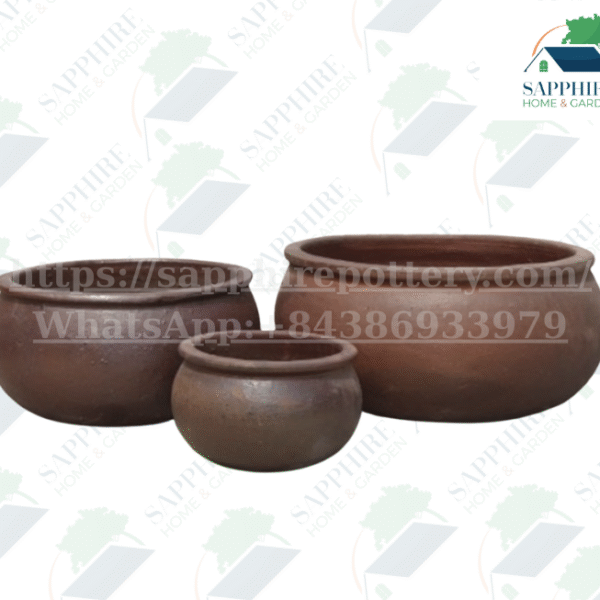 SAP1911129 Set of 3 High-Fired Black Clay Planters with Rounded Body