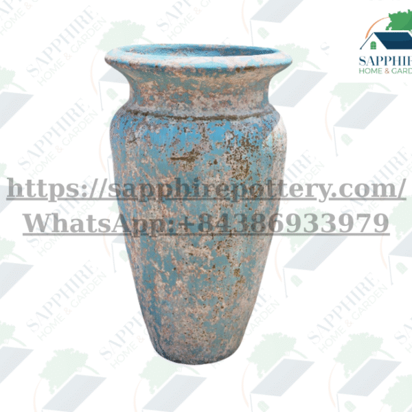 SAP2065801 Rustic Patina Blue Ceramic Vase – Vintage Style Decorative Floor Vase